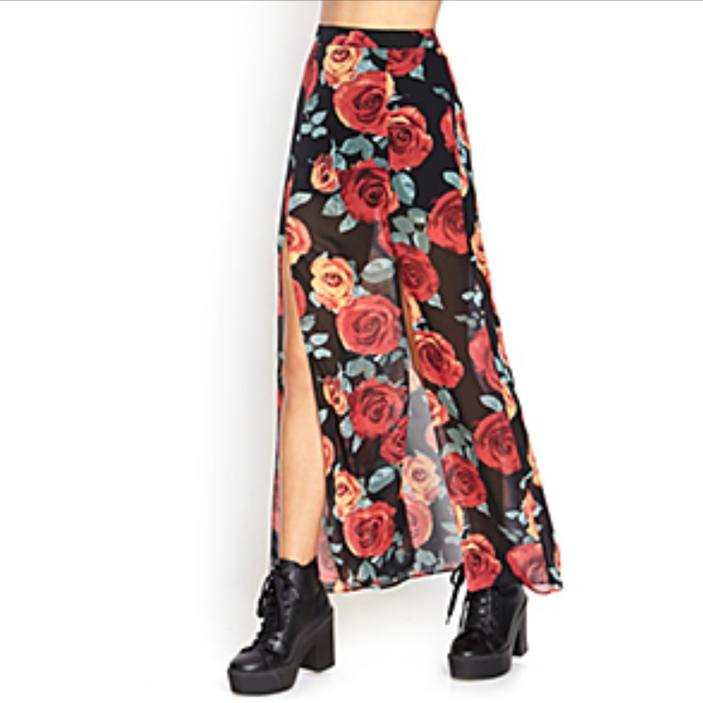 Forever21 floral slit maxi skirt